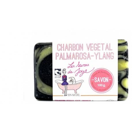 Savon au charbon vegetal palmarosa et ylang Les savons de Joya 100g
