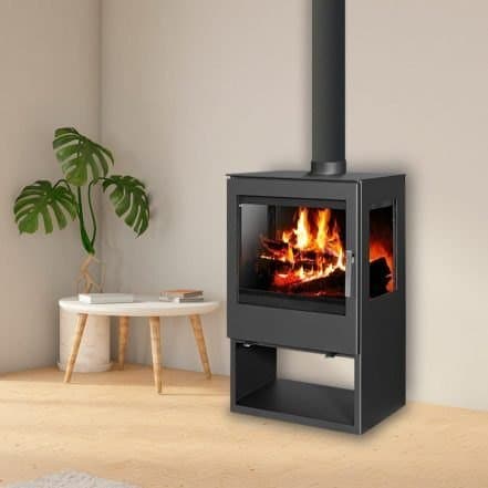 Poêle à bois vitre latérale — Niche à bûches