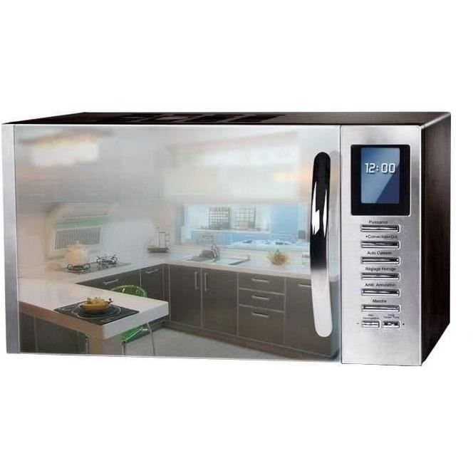 Microondas combinado negro con puerta de espejo – 25L – 900 W – Grill 1000 W – Convección 1000 W