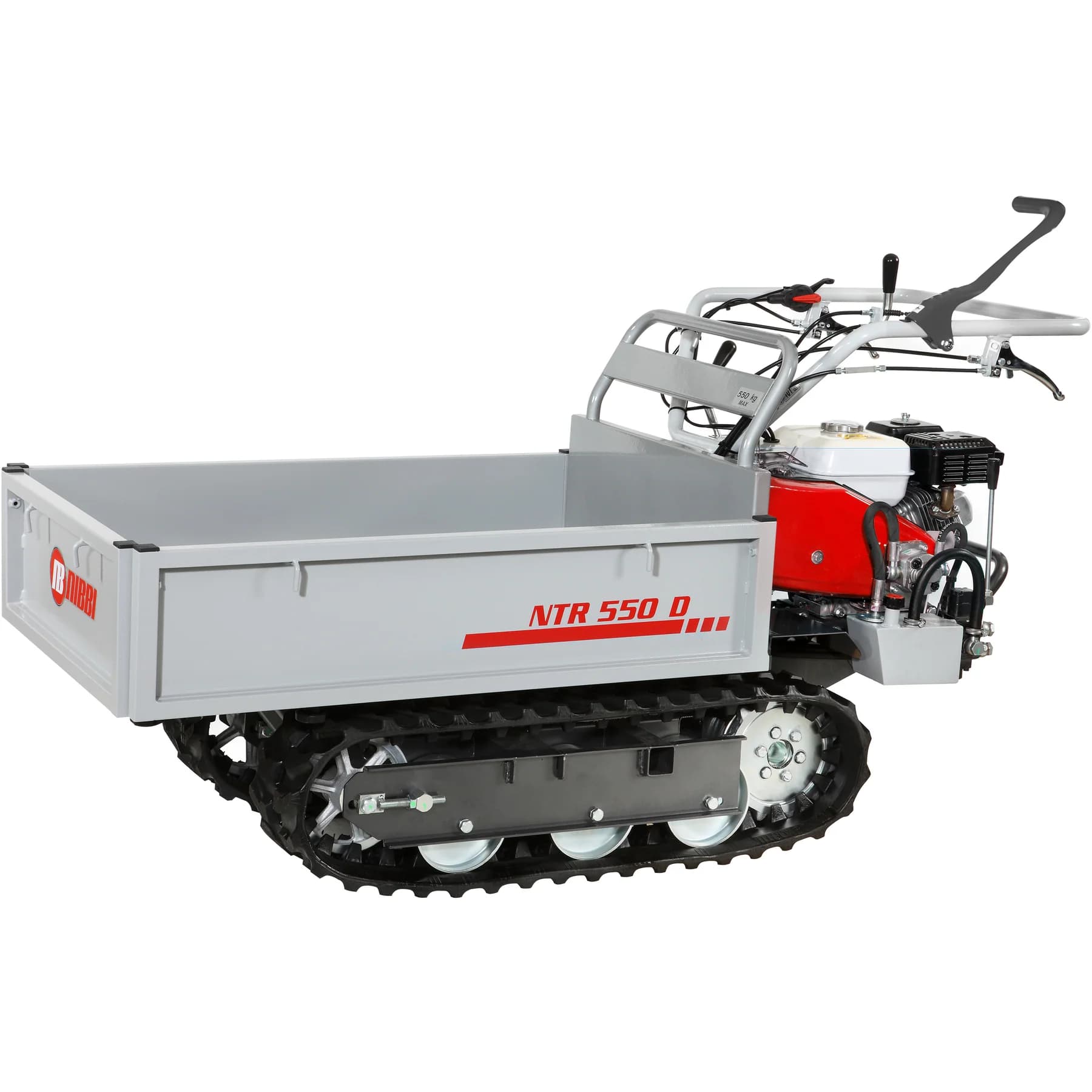 Transporteur NTR 550 D – Moteur HONDA 4,8 ch, benne hydraulique 550 kg, chenilles tout-terrain