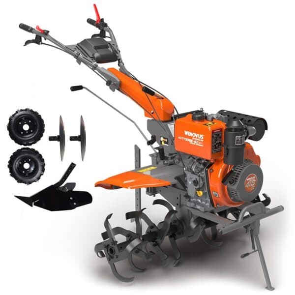 Motobineuse diesel Wenovus 1100 Zeppelin – moteur 418 cc / 9 CV, largeur 1 100 à 1 400 mm et 6 vitesses