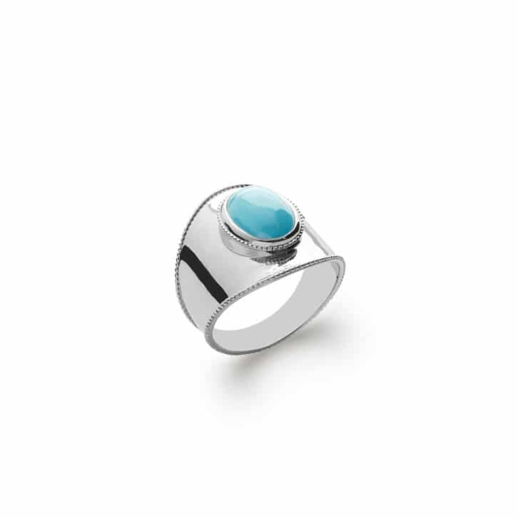 Bague large turquoise argent rhodié - 54