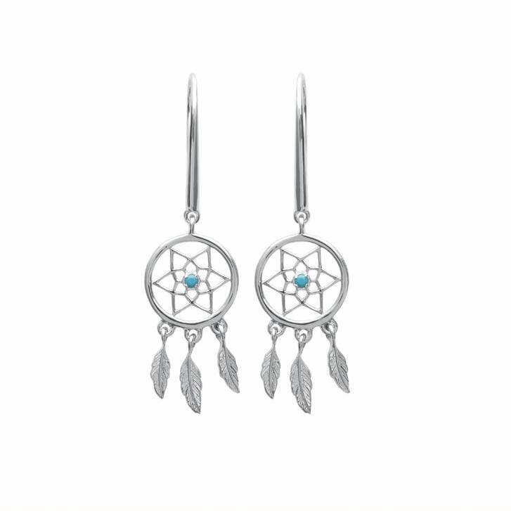 Boucles d'oreilles attrape rêves turquoise argent rhodié