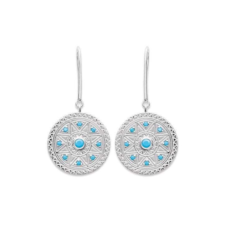 Boucles d’oreilles pendantes bohème turquoise argent rhodié