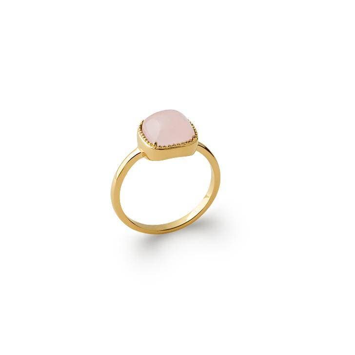 Bague plaqué or quartz rose carré - 60