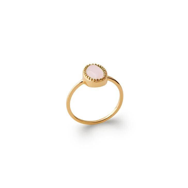 Bague plaqué or quartz rose ovale - 56