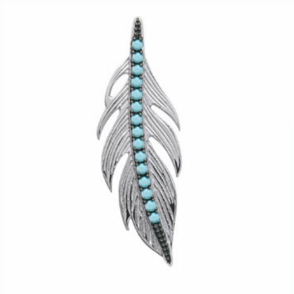 Pendentif plume turquoise argent rhodié