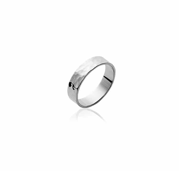 Bague anneau martelé argent rhodié - 52