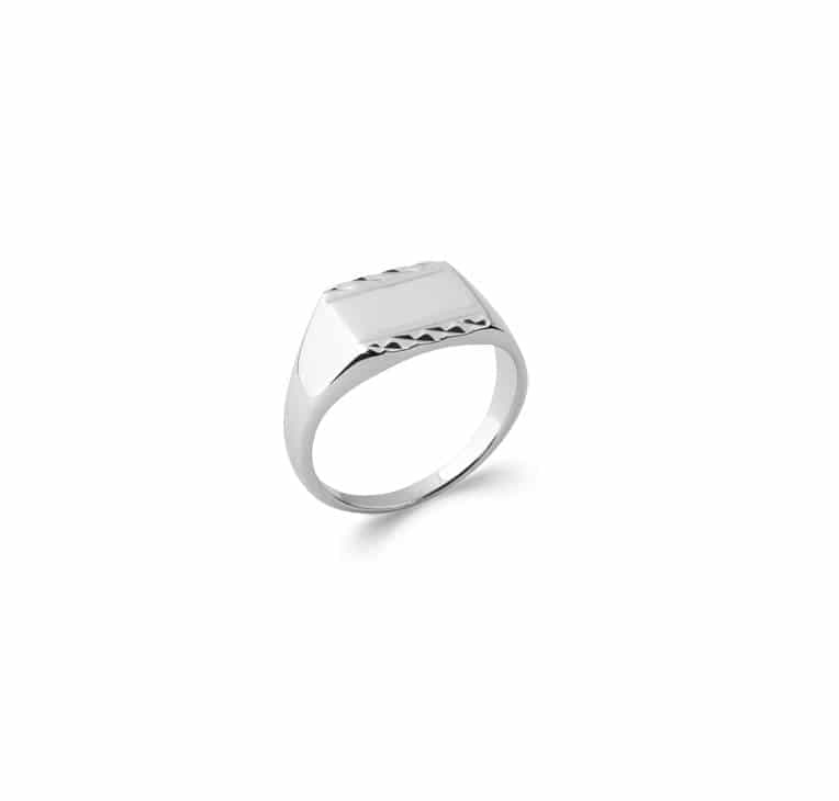 Bague chevalière rectangle argent rhodié - 52