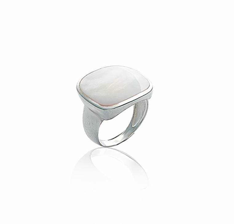 Bague nacre carrée coins arrondis argent - 62