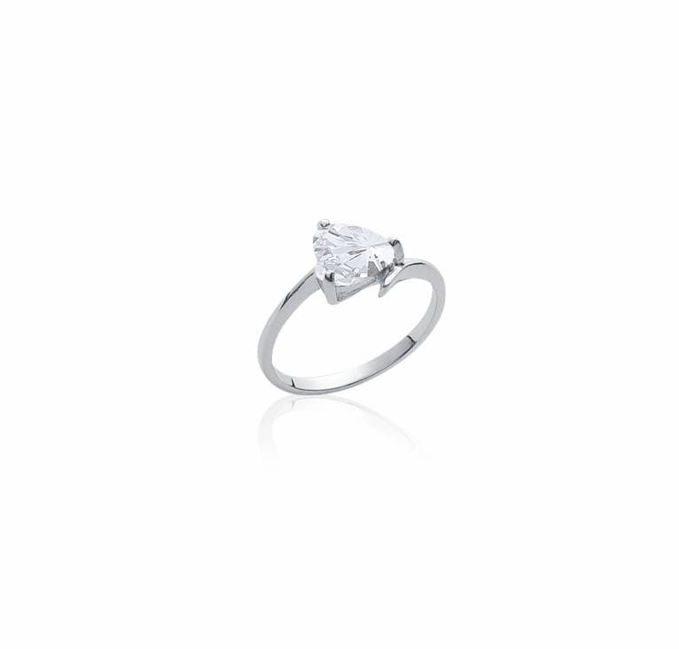 Bague solitaire zircon cœur argent rhodié - 54