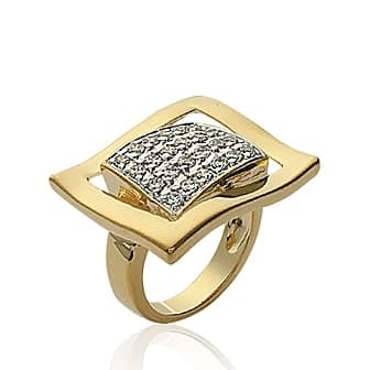 Bague plaqué or rectangle large sur pavé de zircons - 50