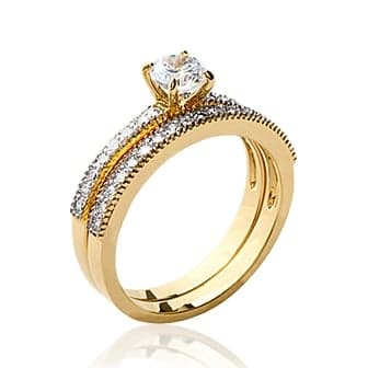 Bague double anneaux solitaire plaqué or - 60