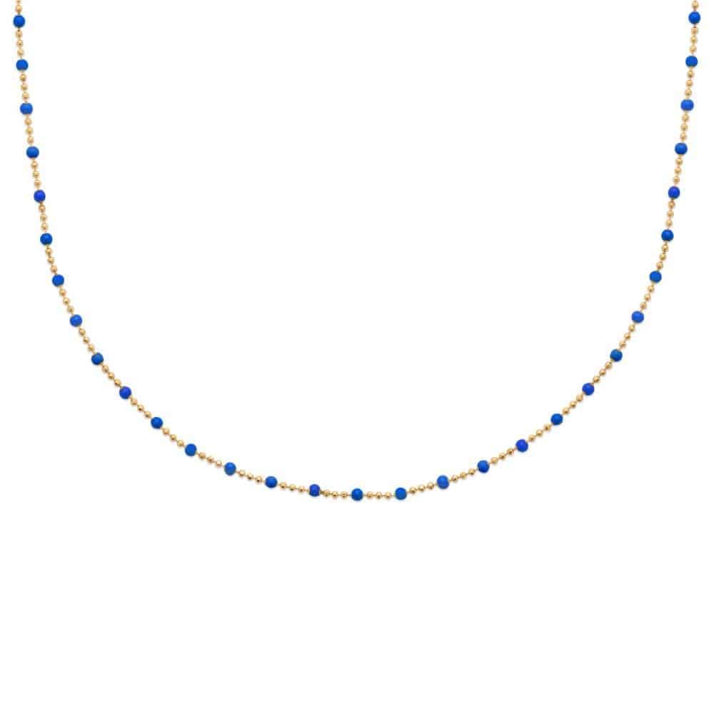 Collier perles de laque bleues plaqué or