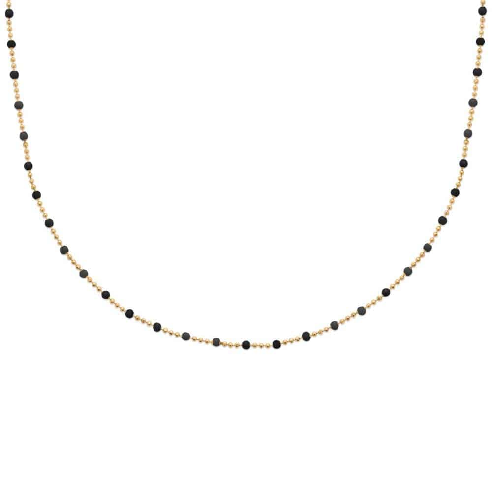 Collier perles de laque noires plaqué or