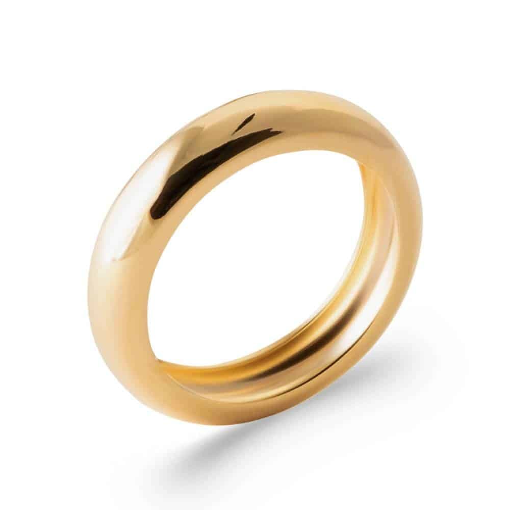 Bague anneau bombé plaqué or - 60