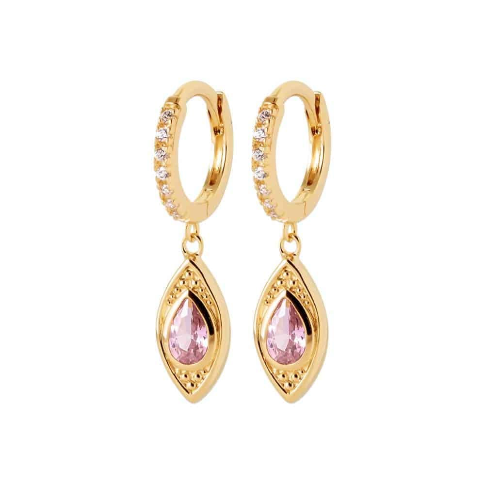 Dormeuses oeil quartz rose synthétique plaqué or