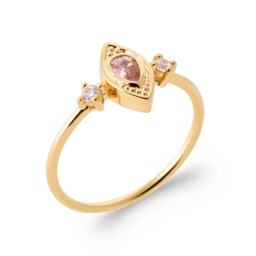 Bague oeil quart rose synthétique plaqué or - 60