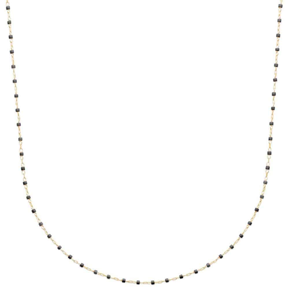 Collier perles miyuki noires plaqué or