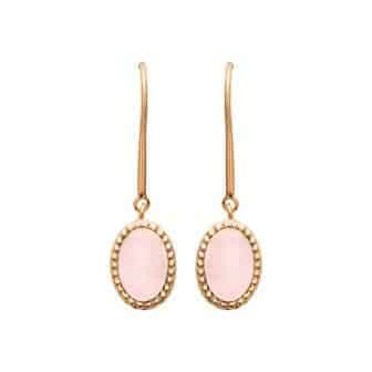 Boucles d'oreilles plaqué or pendantes quartz rose