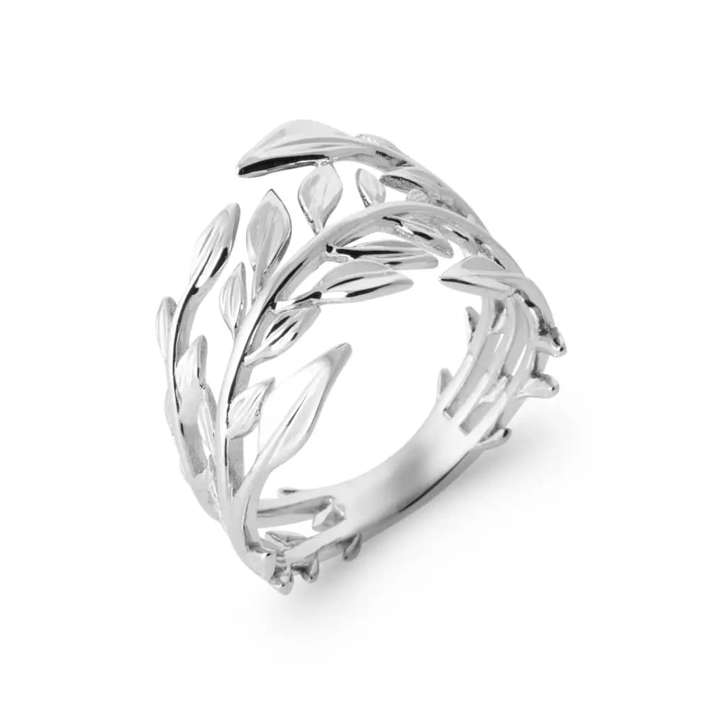 Bague argent rhodié branche de laurier - 52