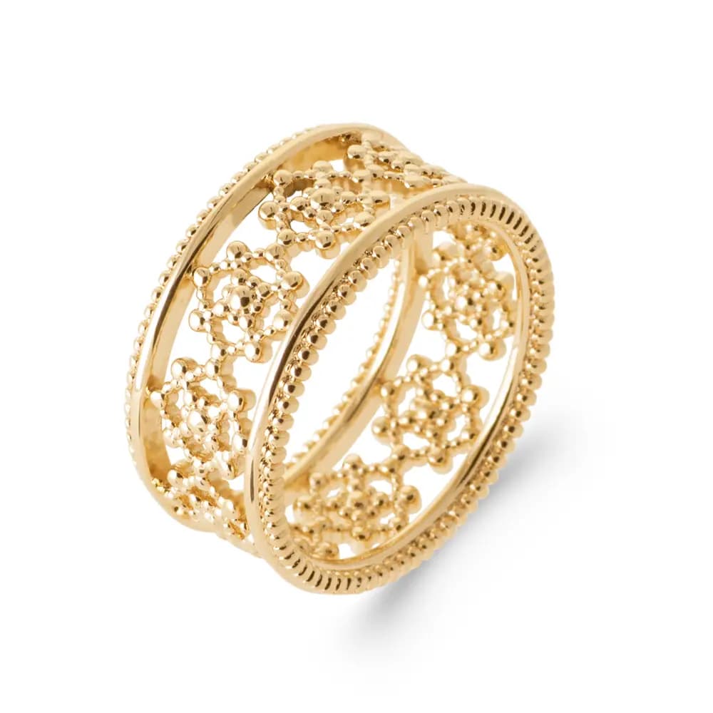 Bague large couronne ajourée Ellen plaqué or - 50