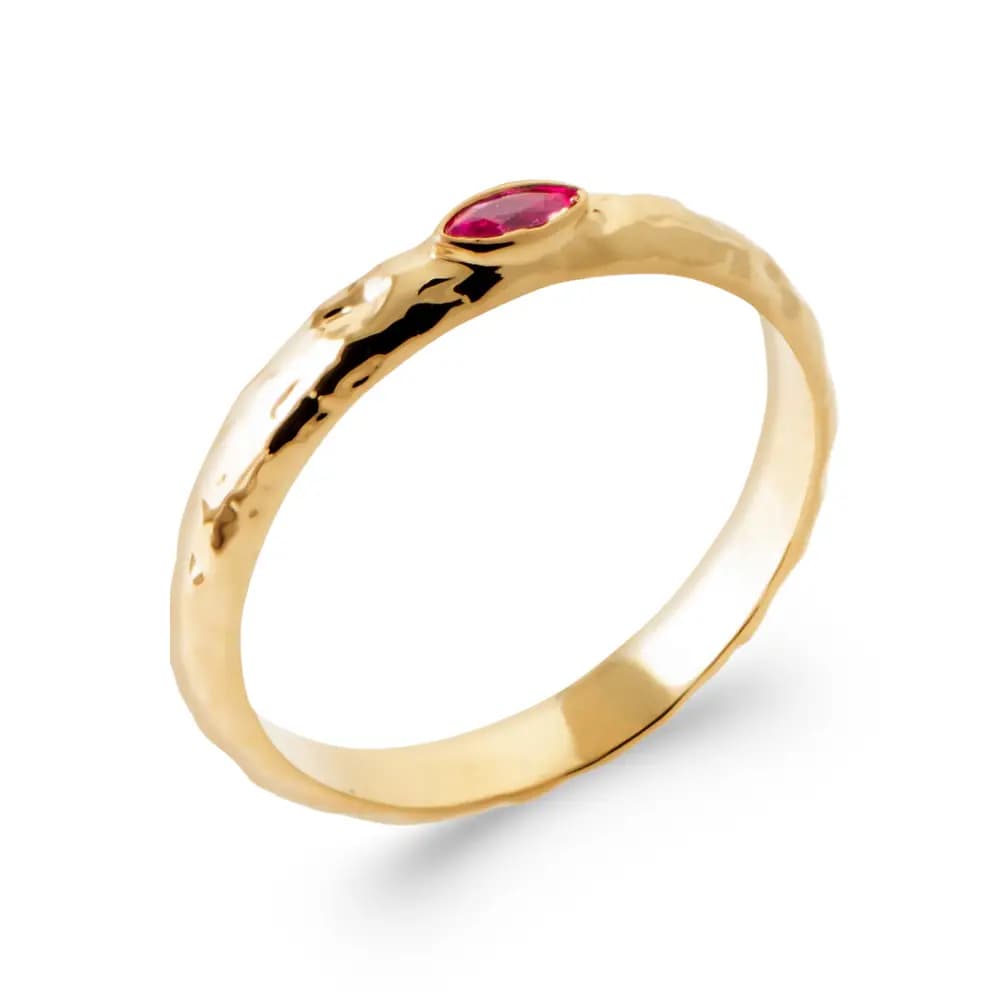 Bague de promesse plaqué or magenta fuchsia synthétique - 50