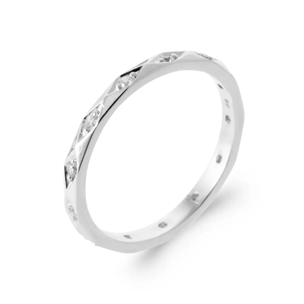 Bague argent rhodié losanges diamants synthétiques - 54