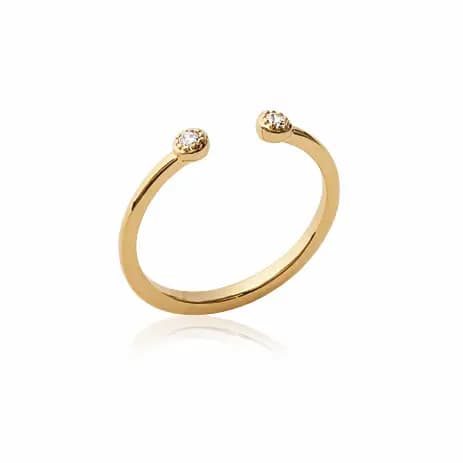 Bague ouverte plaqué or 2 fins zircons blancs - 56
