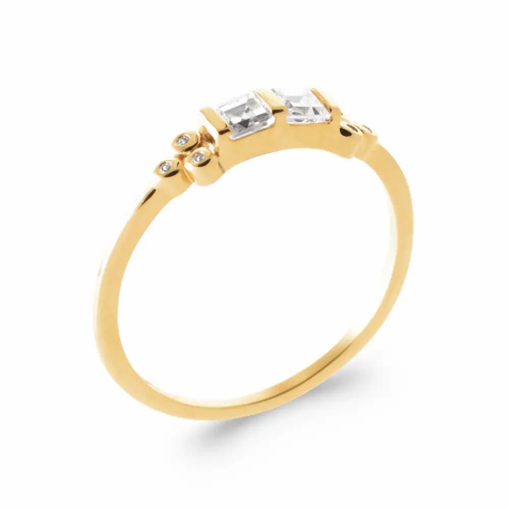 Bague plaqué or zircons carrés et ronds - 58