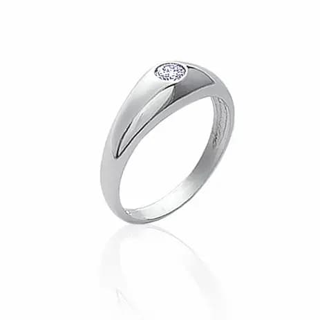 Chevalière argent rhodié diamant synthétique - 48