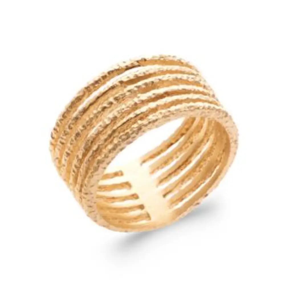 Bague plaqué or 6 anneaux martelés - 62
