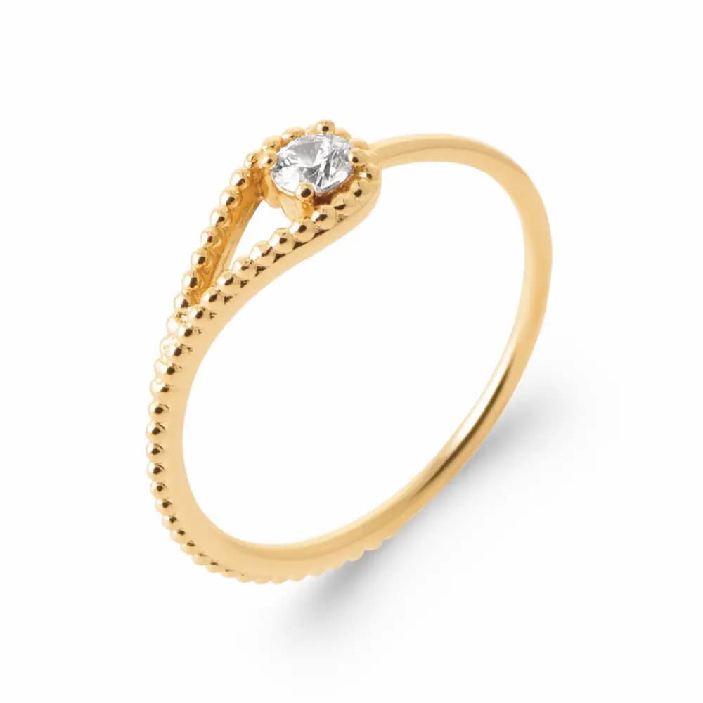 Bague plaqué or goutte zircon - 52