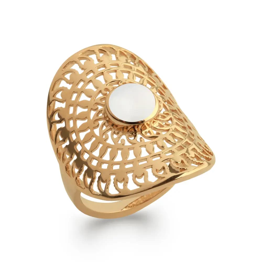 Bague plaqué or arabesques pierre de lune - 58