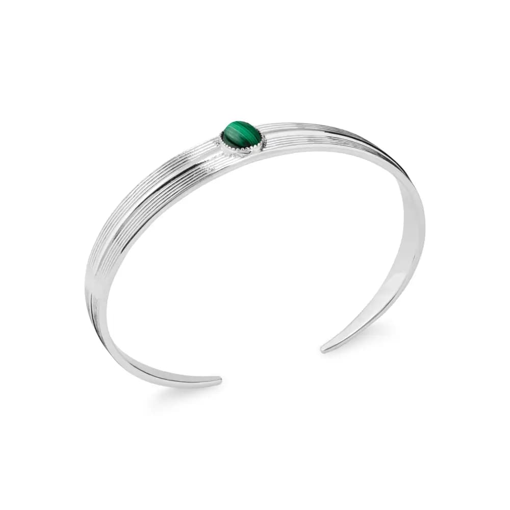 Bracelet jonc argent rhodié malachite Verna