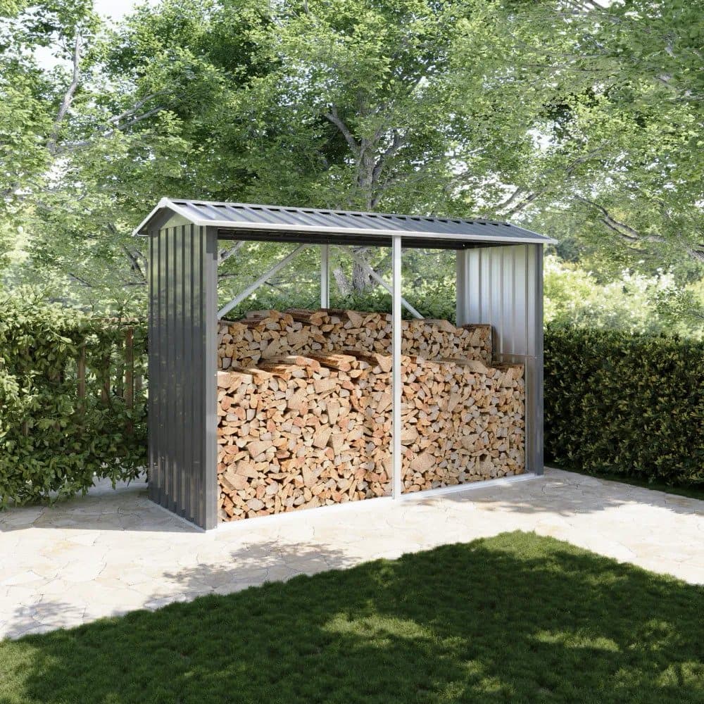 Legnaia da esterno in acciaio zincato nero 238×87×160 cm