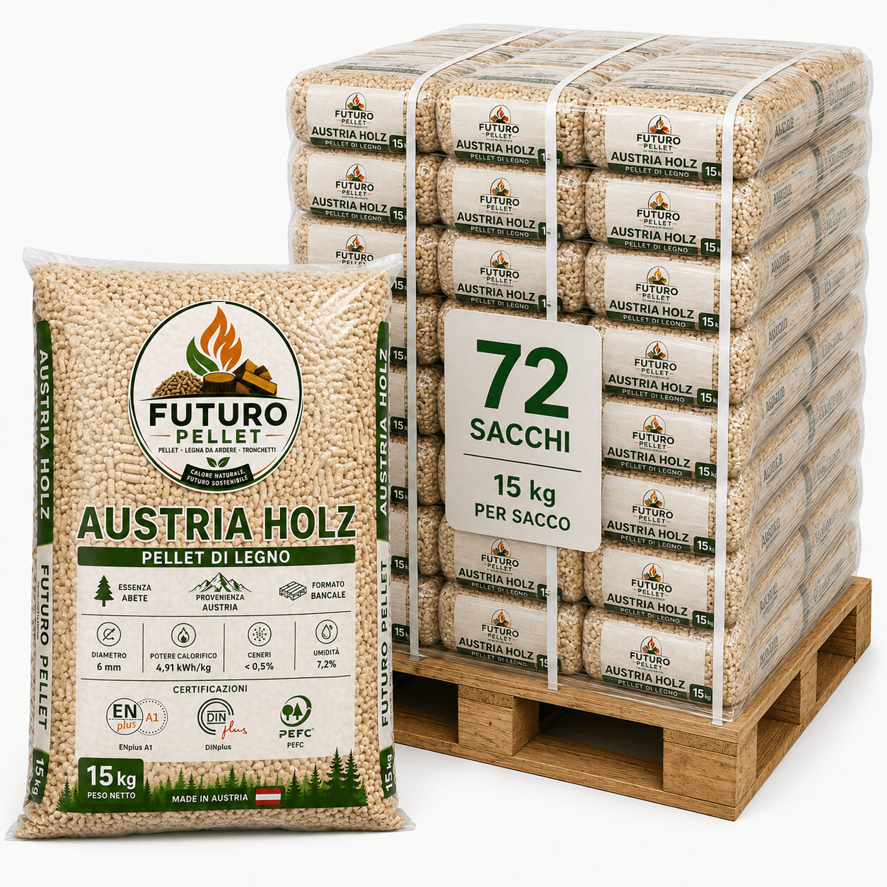 Pellet Futuro Austria Holz ENplus A1 – Bancale 72 sacchi da 15 kg