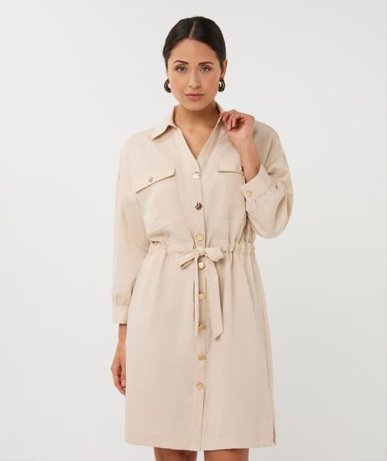 Robe-chemise sable Esqualo à ceinture nouée 10036