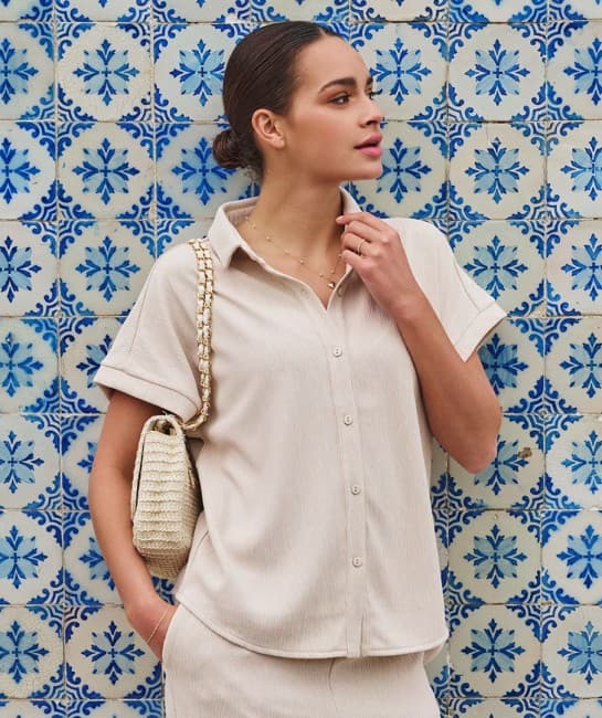 CHEMISIER CREME EFFET SOIE ESQUALO FASHION 30016