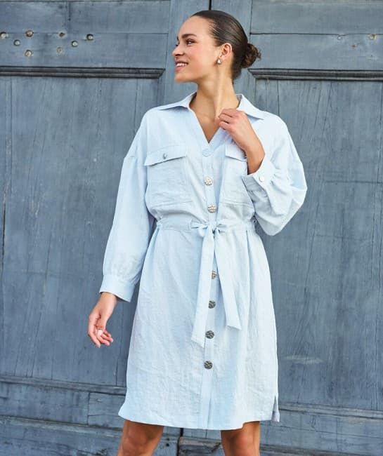Robe-chemise bleu Esqualo à ceinture nouée 10036