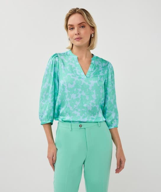 Blouse verte imprimé floral manches 3/4 Esqualo