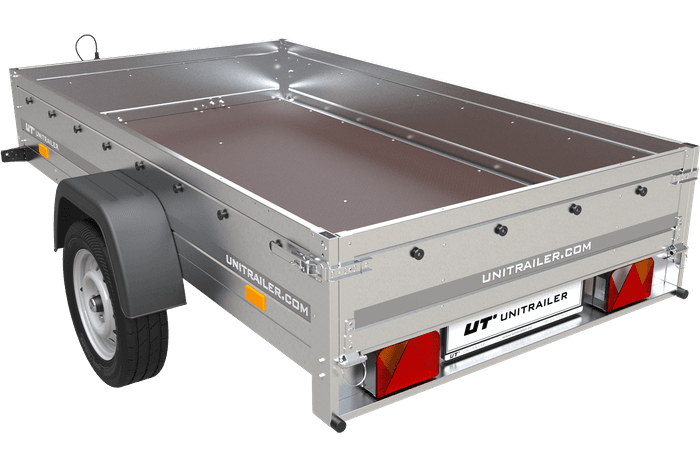 Remorque voiture simple essieu Unitrailer Garden Trailer 230 x 125 cm avec timon fixe 500/750 kg