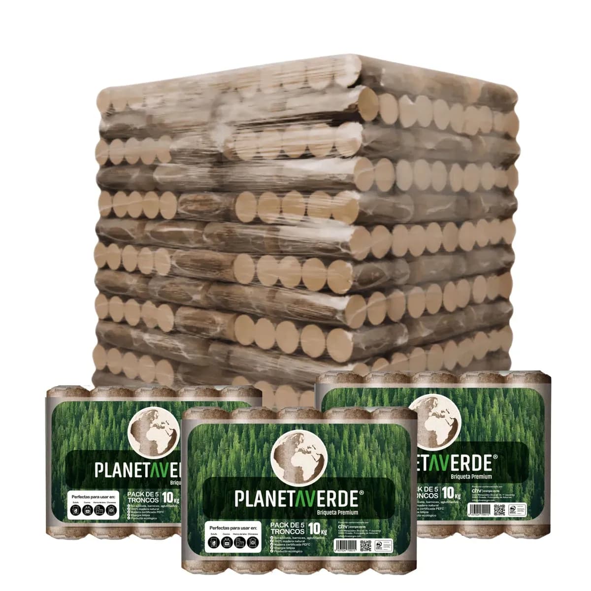 Briquetas Planeta Verde – 104 paquetes (≈1.040 kg)