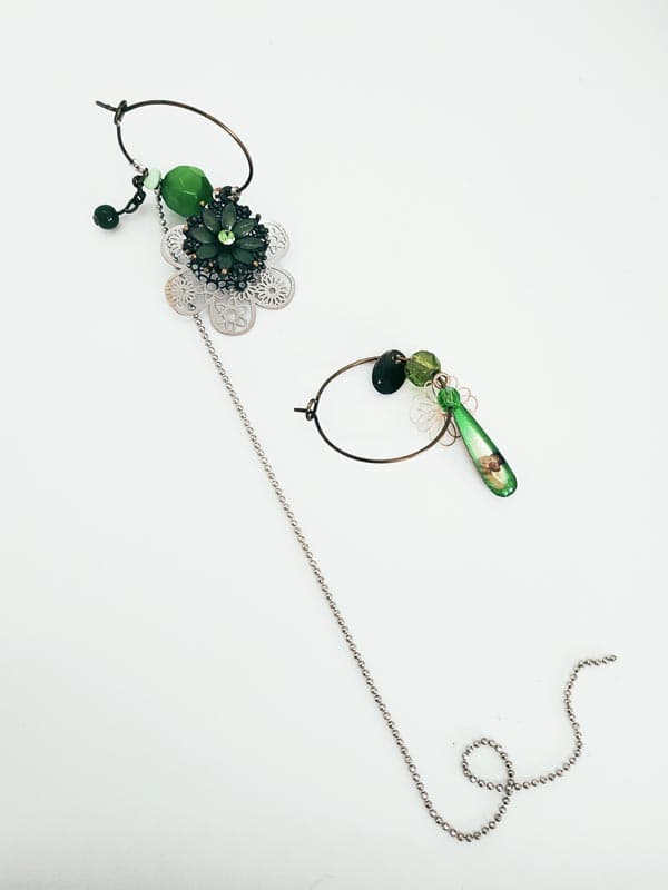 Boucles d'oreilles asymétriques vintage - Rosace verte