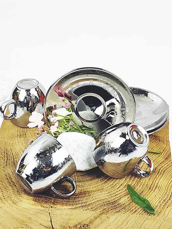 Lot de 3 tasses et soucoupes à café argentée