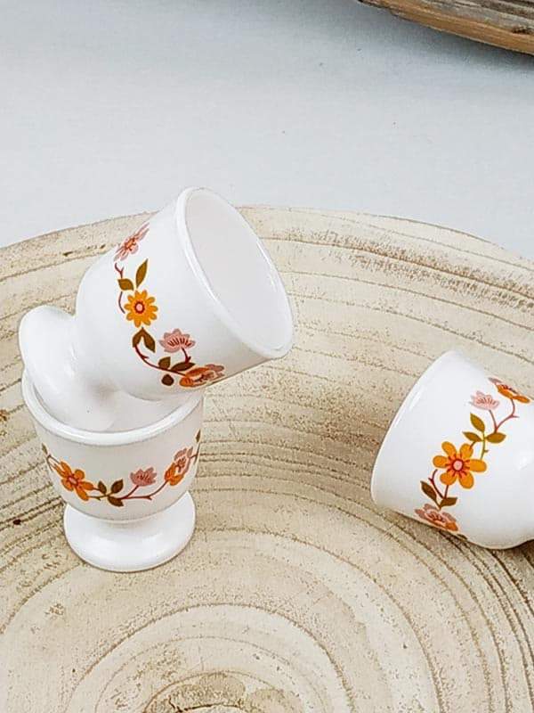 Lot de 3 coquetiers vintage motifs fleurs oranges