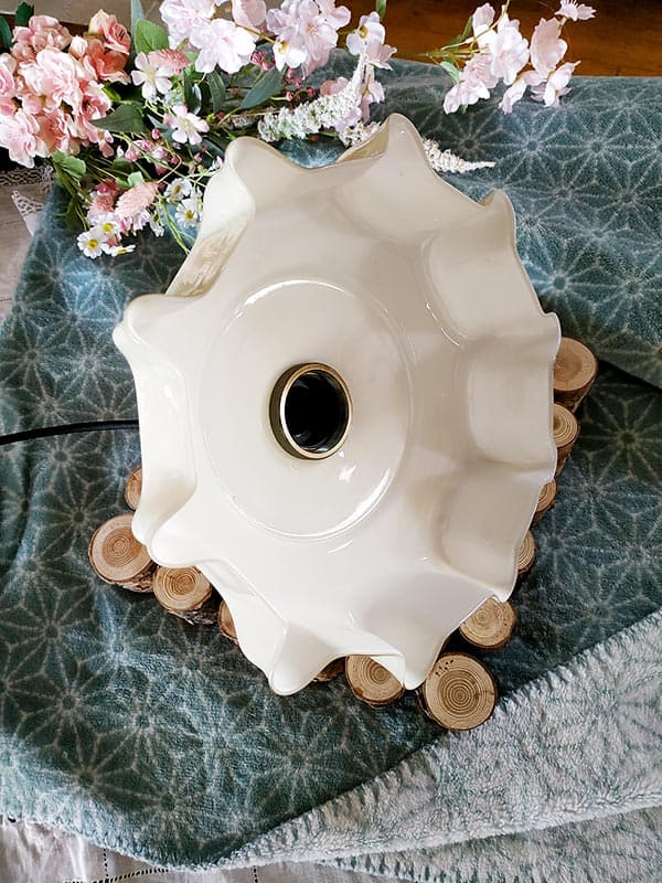 Suspension laiton opaline drapée beige en verre - Abat-jour seul