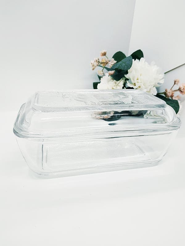 Beurrier en verre avec motif vache