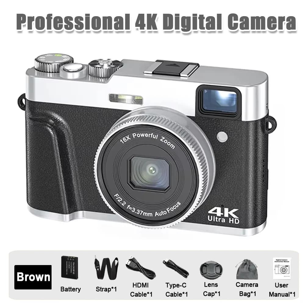 Appareil photo numérique à zoom numérique 4K CCD 8X pour étudiant, appareil photo de photographie numérique compacte 48MP 180 ° RENAU de l'appareil ph