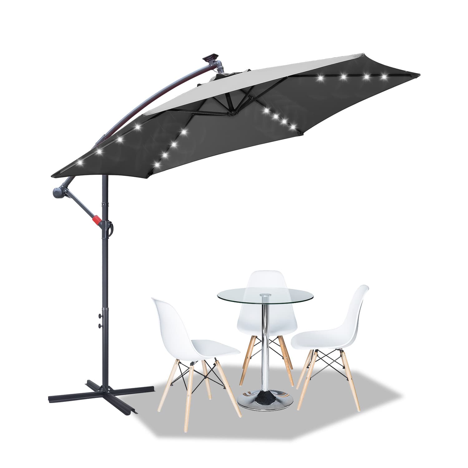 Éblouissant! Le Parasol avec Lumière et Support: Idéal pour les Soirées d'Été - gris
